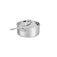 A Hestan ProBond® Luxe™ Collection stainless steel saucepan with a lid and long handle sits against a plain white background.