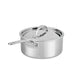 A Hestan ProBond® Luxe™ Collection stainless steel saucepan with lid and side handle is shown on a white background.