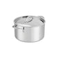 A Hestan ProBond® Luxe™ Collection stockpot with handles and matching lid sits on a plain white background, highlighting the quality of Italian-made cookware.