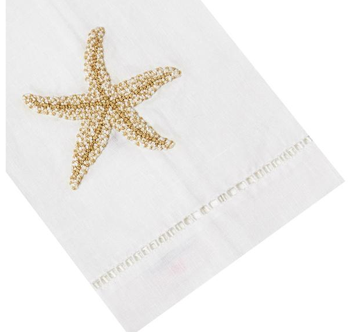 Add a touch of elegance to your home décor with the Haute Home Starfish Coaster & Bath Collection—a white linen napkin featuring an embroidered beige starfish design and a stitched decorative border, crafted from premium linen.