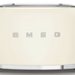 A white Smeg toaster with wide slots for different browning levels.