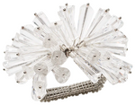 The Kim Seybert Dazzle Napkin Ring features a silver-toned design with multiple clear, fan-shaped faceted glass beads arranged in a clustered decorative pattern.