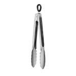 The Cuisinart Stainless Steel Tongs feature scalloped edges, soft-grip handles, and a top locking mechanism for convenient storage.