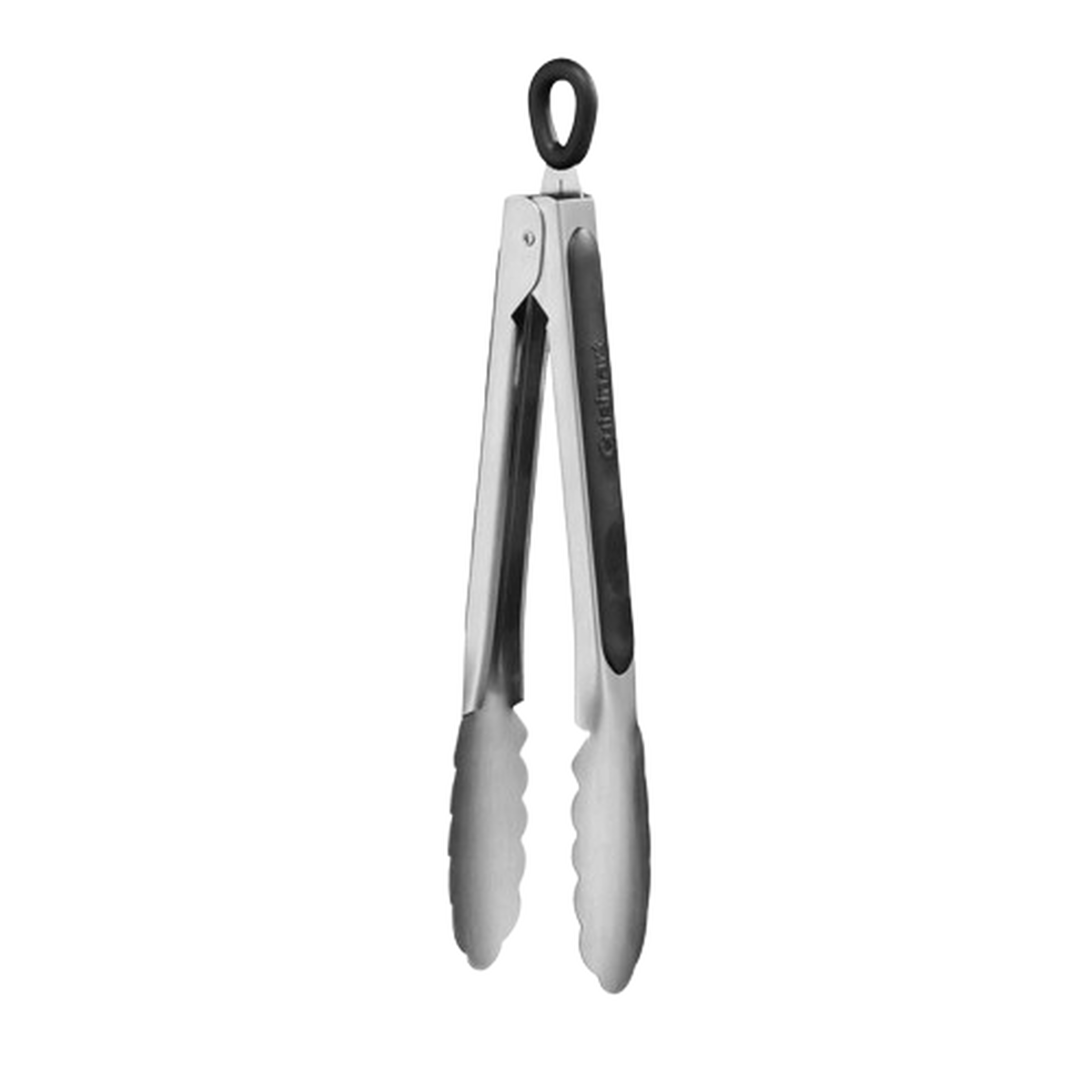 The Cuisinart Stainless Steel Tongs feature scalloped edges, soft-grip handles, and a top locking mechanism for convenient storage.