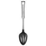 The Cuisinart Chef's Classic Pro Slotted Spoon features an ergonomic stainless steel handle and a heat-resistant black nylon head, displayed on a white background.
