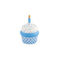 The Herend Cupcake with Candle is a hand-painted porcelain figurine featuring a blue base, white frosting with colorful dots, and an unlit candle—perfect as a charming decorative accent for any setting.