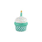 The Herend Cupcake with Candle is a hand-painted porcelain trinket box featuring a green base, white frosting with colorful dots, and a single candle—an artisanal decorative accent.