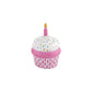 The Herend Cupcake with Candle is a hand-painted porcelain container featuring a pink base, white frosting with colored dots, and a gold-tipped candle—an ideal decorative accent for any room.