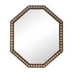 The Hive Large Octagonal Wood Inlay Mirror features a dark brown frame and round metallic accents, creating a bold geometric statement piece for any room.