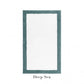 The Egoist Border Bath Rug by Graccioza is a rectangular white Egyptian cotton bath rug with a customizable thick teal border, non-slip silicone backing, and "Deep Sea" label below the image.
