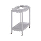 The Lawson Bar Cart by Branch Home features a light gray wood finish, scalloped edges, two spacious shelves, and four small caster wheels—an elegant choice for stylish drink service.