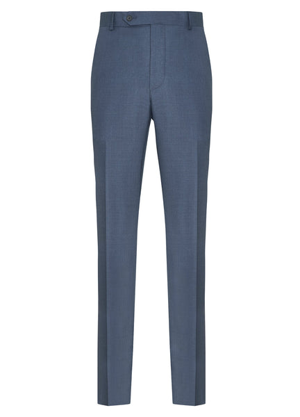A pair of Samuelsohn Slim Fit Flat Front Wool Pants in blue with a front button closure and visible creases.