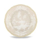 A round porcelain plate from Ginori 1735’s Oriente Italiano Meringa Dinnerware & Serveware Collection, featuring a scalloped edge, gold trim, and white floral and landscape patterns at the center and border.