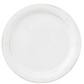 The Juliska Berry & Thread Melamine Whitewash Dinnerware Collection features a white plate with a subtle rim motif, ideal for entertainers who appreciate elegant yet durable dinnerware.