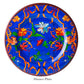 The Mario Luca Giusti Pancale Blue Melamine Dinnerware Collection features round plates with a vibrant blue background and lively multicolored floral patterns—perfect for adding style and color to any table setting.