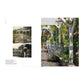 A book spread from Dior in Bloom by Rizzoli displays two black-and-white garden photographs on the left and a vibrant color image on the right, featuring a flower-covered white pergola and stone path. This timeless arrangement evokes Christian Dior’s signature elegance, with the scene echoing rose portraits reminiscent of those that inspired many Dior perfume creations.