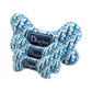 Three Haute Diggity Dog “Dogior Bone” toys, featuring a blue and white designer pattern with “Dogior” labels, are stacked by size on a white background.