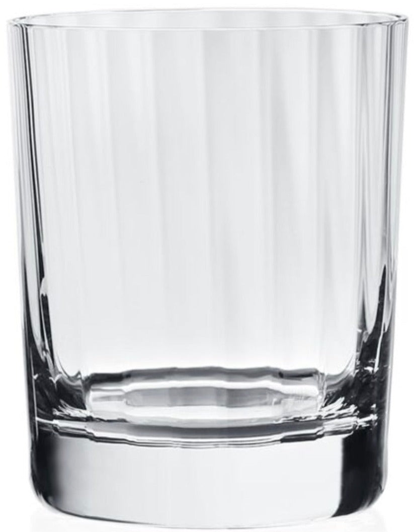 The Corinne Collection tumbler by William Yeoward Crystal is a clear, straight-sided glass with a thick base and an elegant Jazz Age-inspired pattern, shown against a plain white background.