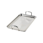 The Hestan Provisions Double Burner Griddle, a rectangular tri-ply stainless steel tray with two handles, is photographed on a white background.