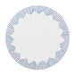 The Dream Weaver Placemat by Kim Seybert is a circular white woven design accented with evenly spaced short blue lines radiating inward, creating a starburst pattern—an ideal touch for summer entertaining.
