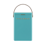 A turquoise rectangular cooler from the Fieldbar Drinks Box Cooler Collection, featuring gold "Fieldbar" lettering, a brown handle, and front-facing design for lasting thermal performance.