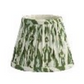 The Addison Ross Empire and Scalloped Lampshade displays a green and white abstract pattern against a plain white background, designed to pair beautifully with a rechargeable lamp base and featuring an E14 bulb holder for versatile lighting options.