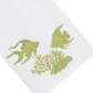 Deep Water Fish Bath Collection white premium linen hand towel featuring green embroidered fish and coral.
