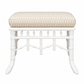 The Hickory Chair Faux Bamboo Bench is a white wooden decorative piece featuring turned spindle legs and crossbars, and is topped with a beige and white checkered upholstered cushion.