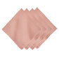 Four neatly arranged, square-shaped pink linen napkins from Juliska’s Berry Scallop Napkin & Tablecloth Collection, featuring delicate scalloped edges and set against a white background—an elegant addition to any table.