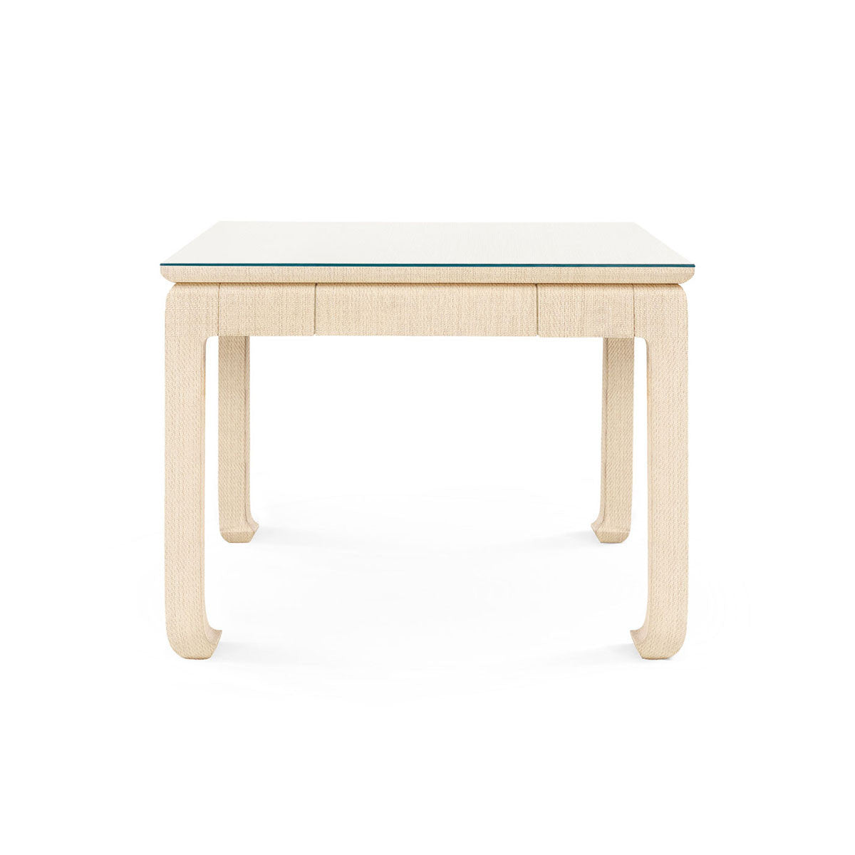 The Villa & House Bethany Game Table is a square wooden table with a light finish, glass top, and four curved legs. Set against a plain white background, this versatile piece blends style and function for any space.