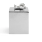 A square, silver tissue box cover from the Michael Aram White Orchid Bath Collection features a hammered texture and a decorative metal flower accent on top near the opening, making it a perfect complement to other orchid bathroom accessories or the matching White Orchid Soap Dispenser for an elegant, coordinated look.