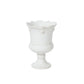 The Juliska Berry & Thread Petite Parterre Whitewash Garden Vase Collection features crisp white ceramic vases with scalloped rims, decorative rope-like trim, and raised accents, shown against a plain white background.