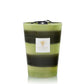 Green and black striped Baobab Collection Elementos Gaia scented candle in a glass container with a label reading "Baobab" on a white background.