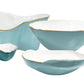 Four turquoise and white ceramic bowls with irregular edges and gold trim from the Encanto Turquoise Serveware Collection by Beatriz Ball, displayed on a white background.