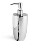 The upright liquid soap dispenser, crafted from polished stainless steel with a convenient pump, sits against a simple white backdrop—an elegant bathroom counter accessory from the Reflective Bath Collection by Michael Aram.