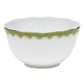 A white ceramic bowl from the Herend Fish Scale Evergreen Collection, featuring a green and gold scallop pattern near the rim, reminiscent of Herend's upscale dinnerware, makes an elegant wedding or anniversary gift.