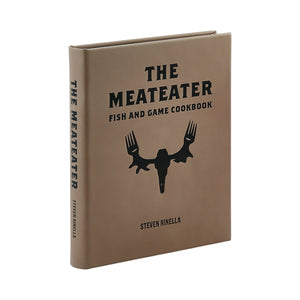 The Meateater Fish and Game Cookbook by Graphic Image is a hardcover with a brown cover, black text, and an antler-utensil design—ideal for wild game recipe enthusiasts.