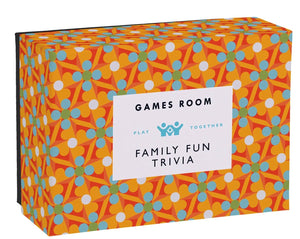 A vibrant trivia game box featuring a geometric pattern and the label "Chronicle Books: Family Fun Trivia" provides endless entertainment. This family-friendly trivia game, suitable for all ages, is filled with general knowledge questions that everyone can enjoy together.