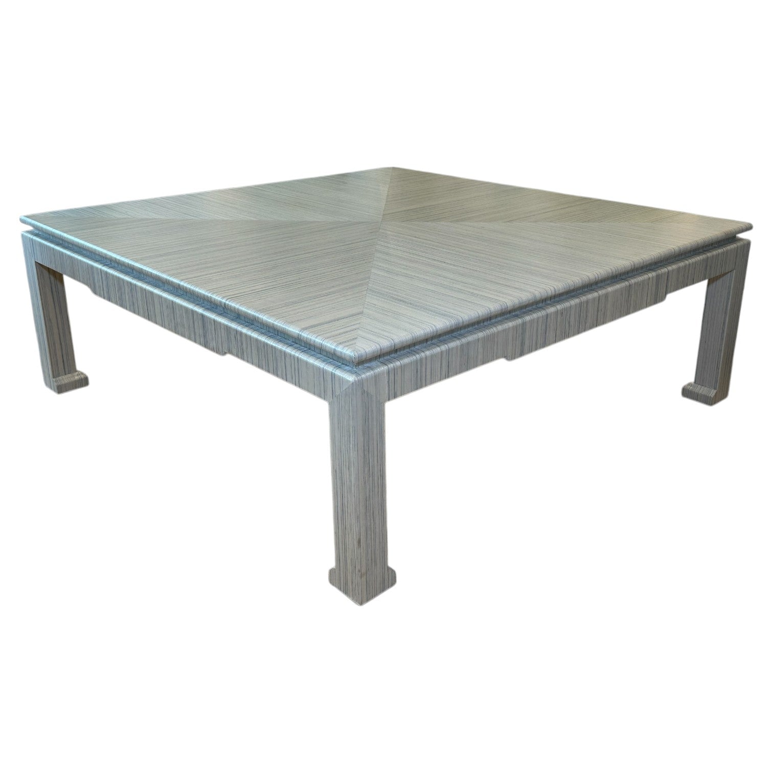 The CFW-21 Custom Cocktail Table by T3 Custom Furniture features a square gray wood design with a geometric top and straight legs. Styled in Soho Hemp Blue and Gray, it brings modern flair to any contemporary interior.