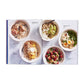 Open cookbook “Healthyish” by Abrams displaying five oatmeal bowl recipes made with simple ingredients, each topped with fruit, nuts, eggs, and seeds. Labels highlight quick and healthy recipes for every taste.