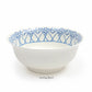 The Azure Blue Dinnerware Collection serving bowl by Pink House Mustique features a blue palm tree pattern on fine bone china, displayed on a white surface with a "Serving Bowl" label underneath.