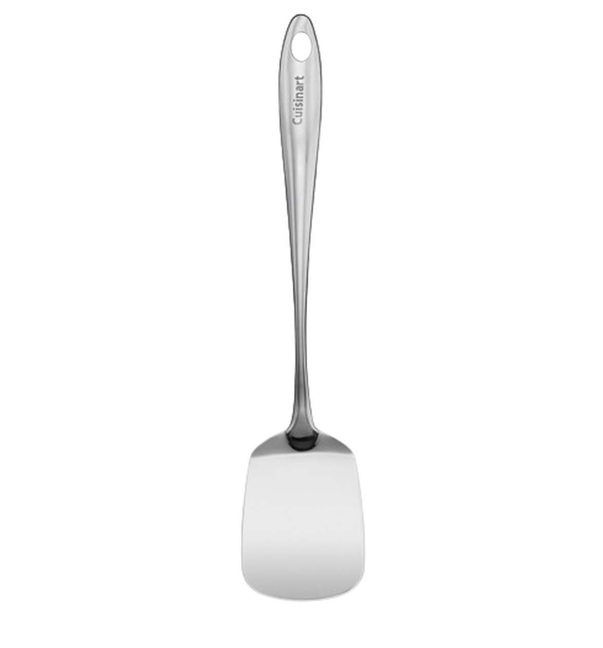 The Cuisinart Stainless Steel Solid Turner features a flat, rectangular head and a long handle, ideal for lifting and flipping foods. Shown from above on a white background.