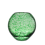 The Globe Vase Collection by William Yeoward Crystal features a round green glass vase with a textured, slightly mottled surface for contemporary charm, shown against a white background.