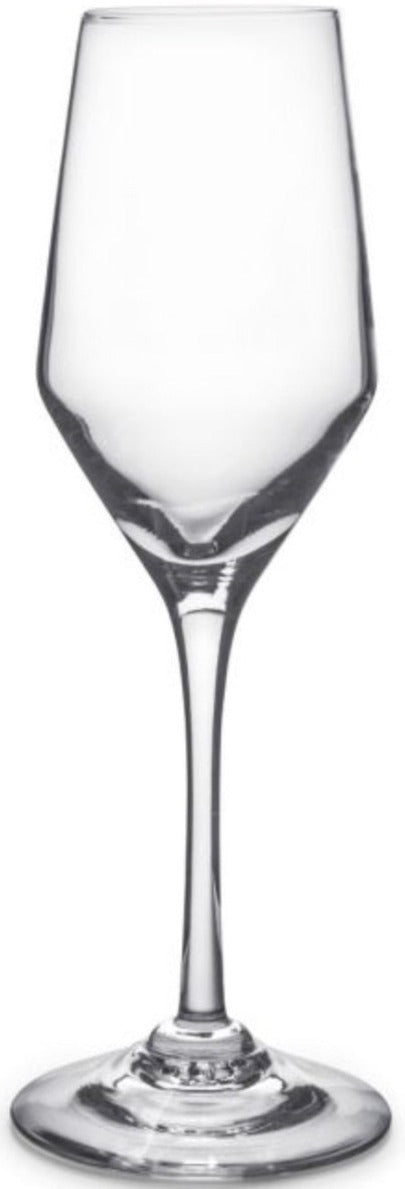 A clear wine glass from the Simon Pearce Vintner Drinkware Collection, featuring a long stem and wide base inspired by Napa Valley winemakers, shown on a white background.