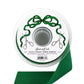 A spool of Fancy Ribbon by Hester & Cook in rich green satin—ideal for gift wrapping—features a label adorned with scissors and a bow. The text on the label reads: “Fancy Ribbon, Hester & Cook. 1.25″ x 25 yds, 100% Polyester, Made in Italy.” Add an elegant touch to your presents with this luxurious satin ribbon.