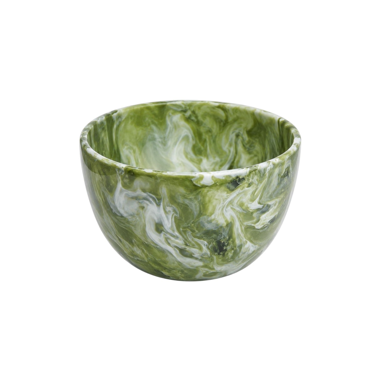 The Nashi Home Serveware Collection, Forest, features a green and white marbled ceramic bowl with a rounded shape—ideal as a distinctive serving piece or accent for your home decor. Shown on a white background. Brand: Nashi Home.