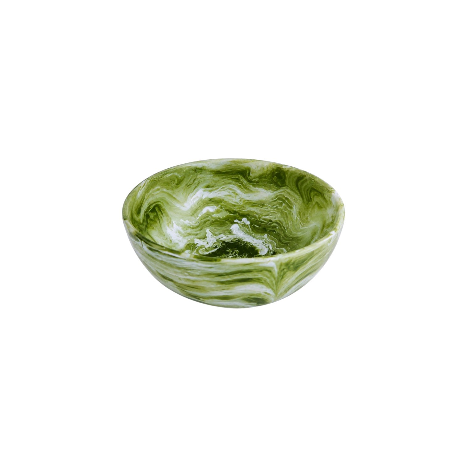 The Nashi Home Serveware Collection, Forest, features a round BPA-free resin bowl with a green and white marbled pattern by Nashi Home, shown on a plain white background—perfect for adding style to any table setting.