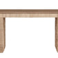 The Frankl Console by Sherrill/Mr & Mrs Howard features an oak-veneered top, two textured rectangular legs, and a natural wood finish for a distinctive, modern look that highlights its unique character.
