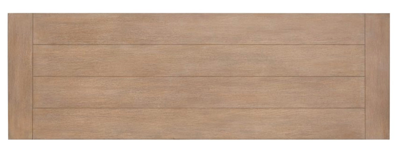 The Frankl Console by Sherrill/Mr & Mrs Howard features a rectangular oak-veneered top with horizontal paneling in light brown—perfect for sophisticated furnishings.