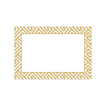 The Caspari Gold Fretwork Foil Place Card Set features a rectangular gold and white frame with a geometric pattern and blank center, ideal for elegant table settings.